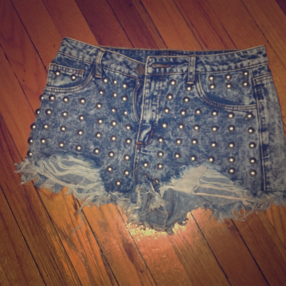 Distressed Studded Denim Shorts